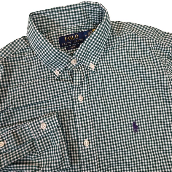 Polo Ralph Lauren Other - Polo Ralph Lauren Men's M Button Down Shirt Green Gingham Slim Fit Long Sleeve